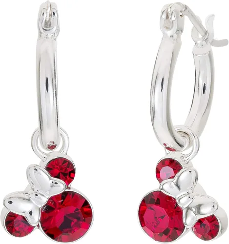 Miniatura 2 de Disney Minnie Mouse Jewelry, Crystal Birthstone Silver Plated Hoop Dangle Earrings, Latch Back