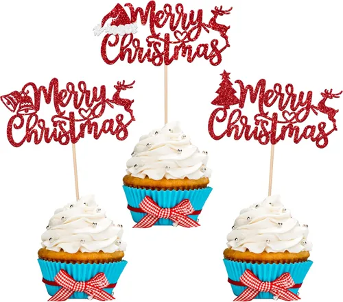 Miniatura 31 de Paquete de 24 Adornos para Cupcakes de Feliz Navidad, Adornos para Cupcakes para Revelación de Género, Adornos para Cupcakes de Árbol de Navidad, 5