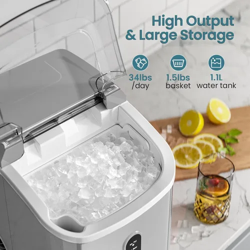 Miniatura 2 de Antarctic Star Máquina de hielo para encimera con hielo de pellets masticable suave, 34 libras/24 horas, operación con un solo clic, máquina