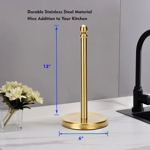 Miniatura 4 de Soporte para toallas de papel, soporte para toallas de papel dorado, con base pesada para operación con una sola mano (dorado)