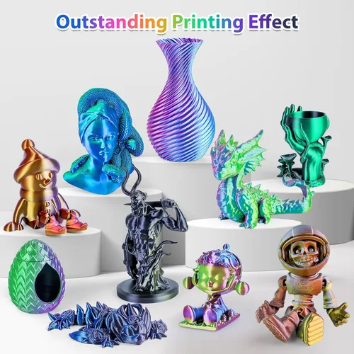 Miniatura 7 de Paquete de filamento para impresora 3D, filamento PLA sedoso de 4/64 pulgadas (1.75 mm), compatible con la mayoría de impresoras FDM, 10 carretes