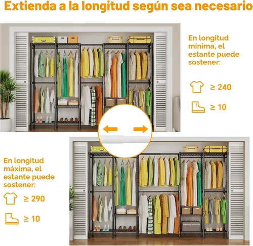 Miniatura 3 de Higeego H5 Pro - Perchero de ropa resistente, perchero independiente, armario para colgar ropa, organizador portátil con barras de suspensión Negro