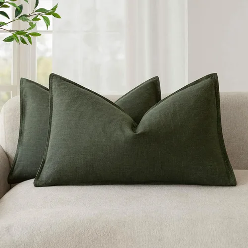 Miniatura 63 de Foindtower Paquete de 2 fundas de almohada decorativas de lino y liso, funda de cojín decorativa suave, estilo bohemio campestre para silla, sofá