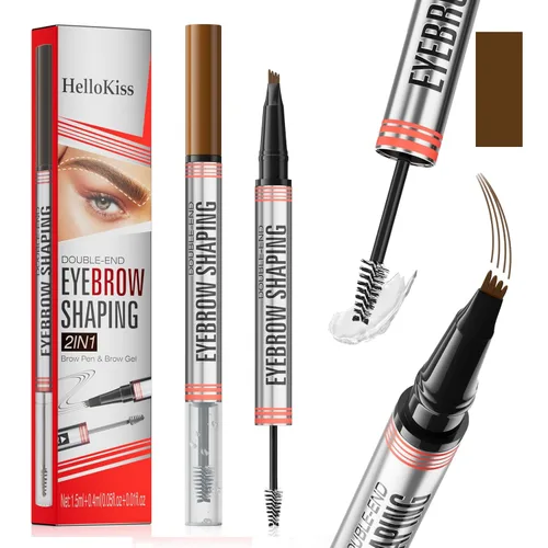 Hilibrand 9705 - Lápiz de cejas y gel de cejas de doble punta 2 en 1, impermeable, resistente al sudor, de larga duración, 2# marrón oscuro
