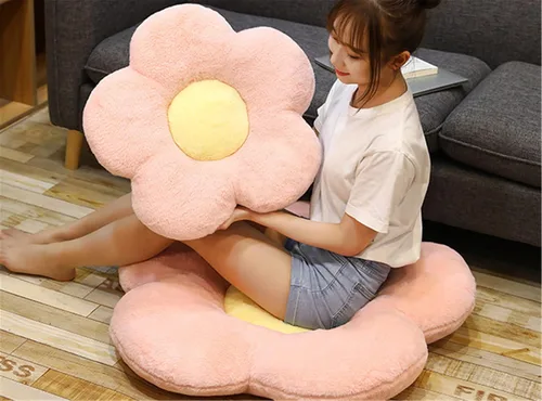 Miniatura 4 de YILANLAN Lindo Cojín de Flores de Felpa Almohada de Piso Casual Cómoda Almohada Oficina Sala de Estar Cama Decoración Cojín Simple Decoración de Rosa