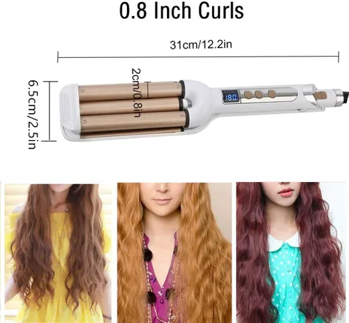 Miniatura 6 de Plancha rizadora de pelo de cerámica, rizadora de pelo de 3 barriles, rizador de pelo permanente de 0.6 pulgadas/0.630 in, rizador instantáneo