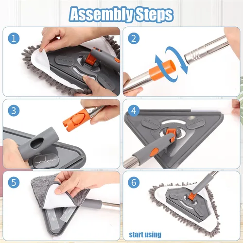 Miniatura 7 de Limpiador de fregona de pared de 85 pulgadas con mango largo y gancho de acero inoxidable, limpiador de pared giratorio de 180°, herramienta