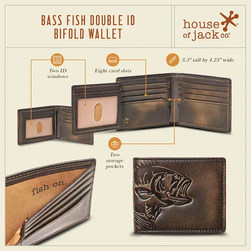 Miniatura 2 de HOJ Co BASS FISH - Cartera plegable con identificación abatible Cuero de grano completo con pulido a mano Cartera de cuero para hombre Regalo