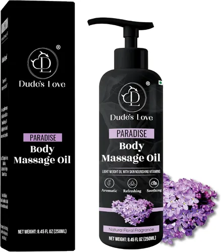 Aceite de masaje corporal completo floral de lavanda orgánico - Relajante, calmante | Sin manchas y no pegajoso | con aceite de coco fraccionado,