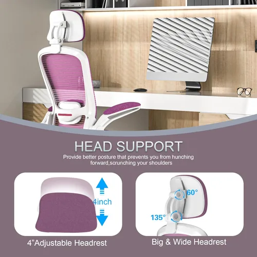 Miniatura 3 de Mimoglad Silla de oficina, silla de escritorio ergonómica de respaldo alto con soporte lumbar ajustable y reposacabezas, silla giratoria con Orquídea