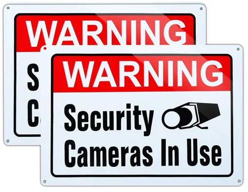 Señal de advertencia grande de videovigilancia en uso, cámaras de seguridad en uso, tinta UV de aluminio grande de 10 x 14 pulgadas impresa para