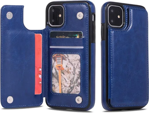 Miniatura 7 de UEEBAI Funda para iPhone 11 Pro Max, funda de piel sintética de lujo con [dos cierres magnéticos] [ranuras para tarjetas] función de soporte