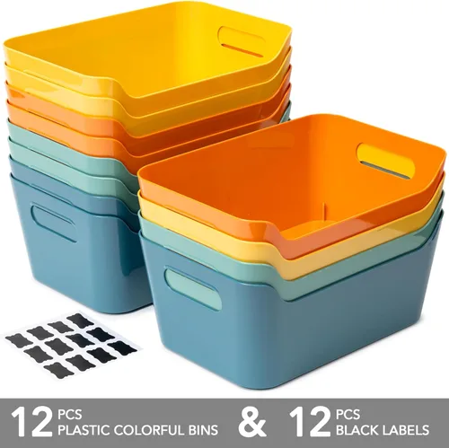 Miniatura 2 de Tiawudi Paquete de 12 contenedores de almacenamiento de 4.5L, cestas de almacenamiento de plástico para organización del hogar y aula, contenedores