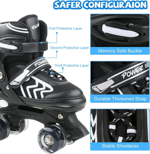 Miniatura 4 de Patines ajustables para niños pequeños con ruedas iluminadas para niños y niñas principiantes para deportes de interior y exterior Negro & blanco