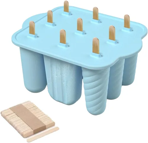 Moldes de silicona para paletas de hielo, 9 cavidades, hecho en casa, congelado, sin BPA, moldes de silicona para congelador con 50 varillas, molde