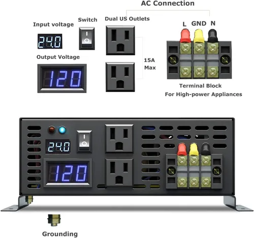 Miniatura 4 de Inversor de onda sinusoidal pura de 6000W 36V, 36 voltios DC a CA 120V 240V inversor de potencia de fase dividida, 2 terminales de cable de CA
