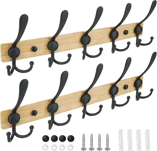 Miniatura 9 de TICONN Perchero montado en la pared, cinco ganchos triples resistentes de construcción totalmente metálica para chaqueta, abrigo, sombrero en Bronce