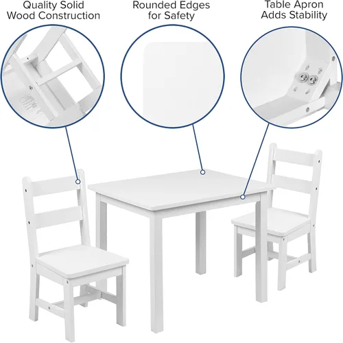 Miniatura 5 de Flash Furniture Kyndl - Juego de mesa y silla de madera maciza para niños, sala de juegos, dormitorio, cocina, juego de 3 piezas, color blanco