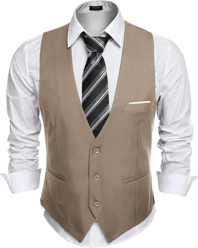 Miniatura 3 de COOFANDY Chaleco de traje de negocios casual para hombre, ajustado, a la cintura, formal