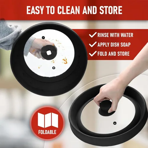 Miniatura 5 de Cubierta de vidrio para microondas para alimentos, tapa grande de vidrio templado y silicona de 10.8 pulgadas, resistente al calor, protector