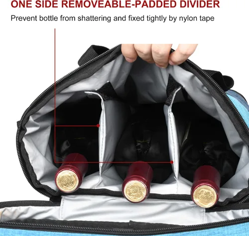 Miniatura 2 de Tirrinia Transportador de regalo de vino aislado – 3 botellas de viaje acolchada bolsa de viaje para vino con asa y correa ajustable para el hombro