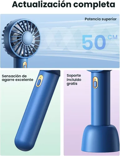 Miniatura 5 de Warmco Mini ventilador portátil paquete de 2 – Ventilador de mano y escritorio recargable de 3 velocidades con base, refrigeración compacta