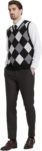 Miniatura 9 de Kallspin Suéter tipo chaleco con rombos para hombre, mezcla de lana, cuello en V, sin mangas