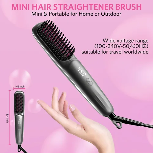 Miniatura 6 de Cepillo alisador de cabello para mujer, peine caliente 2 en 1 y cepillo alisador con 9 ajustes de temperatura, hasta 450 ℉ para cabello liso sin