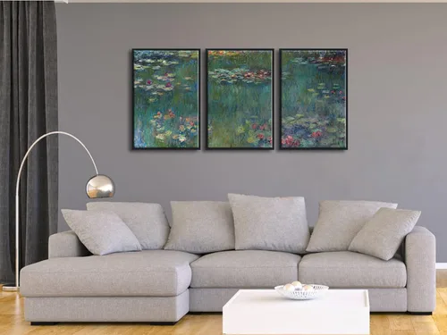 Miniatura 3 de Wieco Art Claude Monet - Lienzo enmarcado con 3 paneles, arte de pared de lirios de agua por Claude Monet, pinturas famosas, impresiones en lienzo