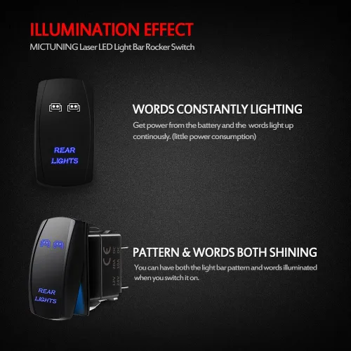 Miniatura 3 de Interruptor de rocker grabado a láser Mictuning para luz trasera