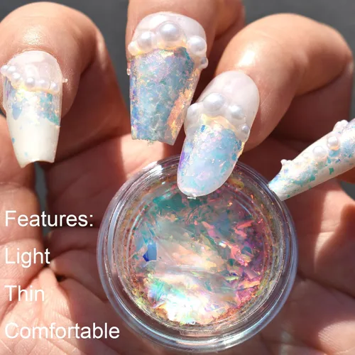 Miniatura 6 de 2 piezas de polvo de uñas de ópalo cromado holográfico luz de luna para arte de uñas con purpurina Paquete de 2 uñas cromadas en polvo de ópalo