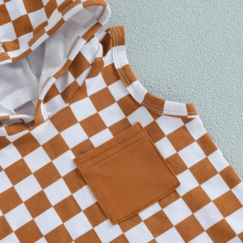 Miniatura 11 de Conjunto de ropa de verano para bebé niño y niño, diseño a cuadros, manga corta, sudadera con capucha y pantalones cortos casuales