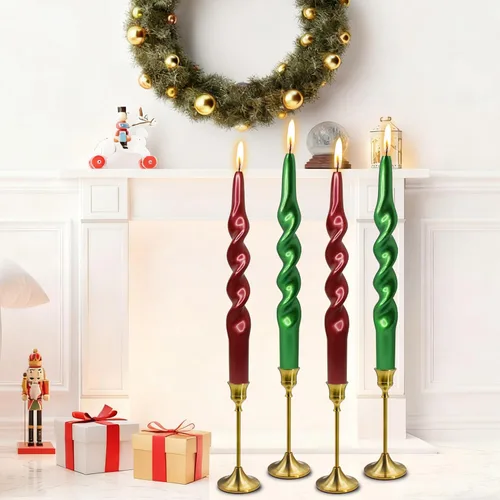 Miniatura 36 de Velas en espiral de Navidad, velas cónicas doradas, 10 pulgadas, sin perfume, para regalo de invierno, vacaciones, Navidad, decoración del hogar