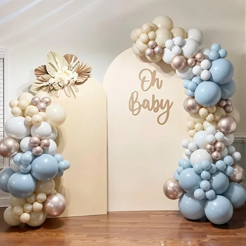 Miniatura 5 de HILAVO - Globos de color polvoriento, azul y dorado, 60 globos de 12 pulgadas, blanco arena, pizarra, azul, niebla, azul bebé, para baby shower, Oro