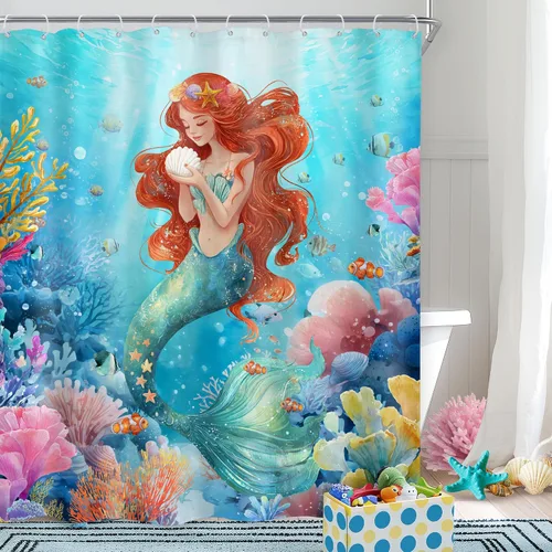 Miniatura 5 de Riyidecor Cortina de ducha infantil para decoración de baño, 72 pulgadas de ancho x 72 pulgadas de alto, diseño de dibujos animados, amarillo