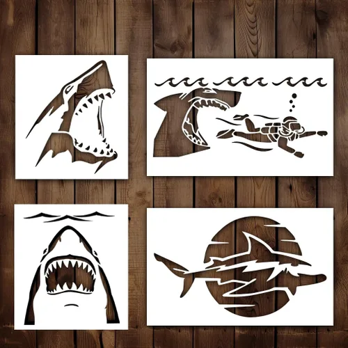 Plantilla de tiburón | Sealife Ocean Animals Fish Sea Creatures Multipack Set Stencils para pintar en madera, vidrio, pared, roca, tela, paredes,