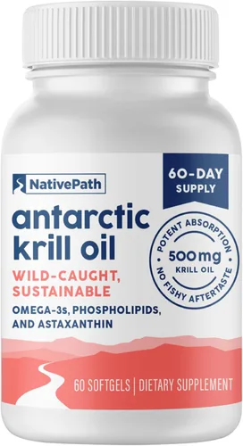 NativePath Aceite de krill antártico – Aceite de krill omega 3 capturado en la naturaleza, 500 mg cápsulas blandas con EPA, DHA y astaxantina –