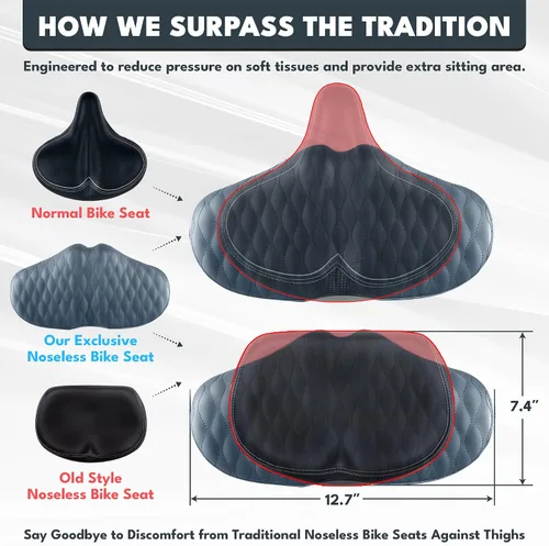 Miniatura 2 de X WING New-Age Noseless Bike Seat Cushion for Men & Women - Extra Padding & Wide - Suitable for City, Electric, Stationary Bikes - Compatible with