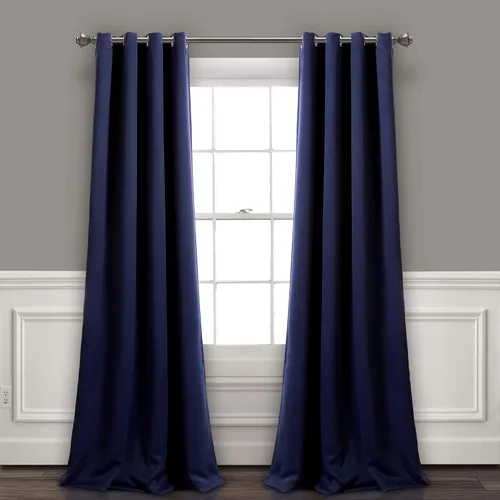 Lush Decor Paneles de cortina opacas con aislamiento con ojales, par, 52 pulgadas de ancho x 84 pulgadas de largo, color azul marino, diseño clásico