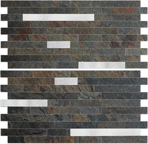 Miniatura 25 de Auliget - 20 láminas de azulejos adhesivos imitación piedra para protector antisalpicaduras, mosaicos de cloruro de polivinilo con acabado mármol