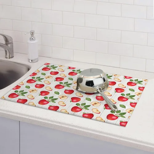 Miniatura 7 de Apple Orchard - Tapete de secado de platos de grano de madera de 18 x 24 pulgadas para encimera de cocina, almohadilla absorbente de microfibra