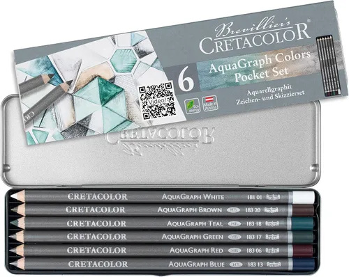 Cretacolor AquaGraph - Juego de acuarelas de grafito, blanco, marrón, verde azulado, verde, rojo y azul