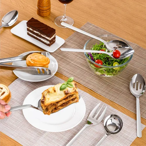 Miniatura 6 de KINGSTONE Juego de utensilios de servir para anfitriona grande, 18/10 de acero inoxidable resistente cucharas de servir de 10 pulgadas, cucharas