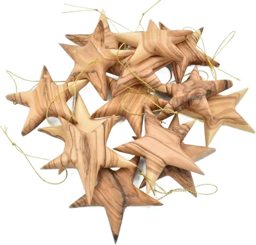 Adorno de madera de olivo con estrella de Bethlehem, decoración colgante de madera de olivo maciza hecha a mano de Tierra Santa, diseño único de