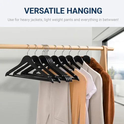 Miniatura 6 de Amber Home Solid Wood Suit Coat Hangers 30 Pack, Smooth Black Finish Wooden Dress Hangers with Non Slip Pant Bar, Clothes Hangers with 360 Swivel