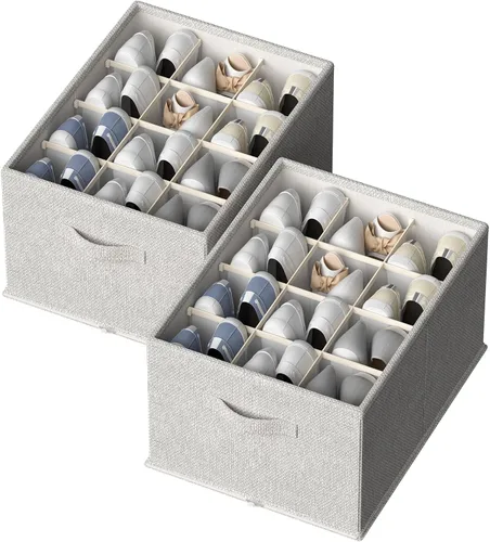 Miniatura 12 de 2 paquetes de organizador de zapatos para armario, se ajusta a 16-32 pares, contenedores de almacenamiento de zapatos de tela, cajas grandes de Beige