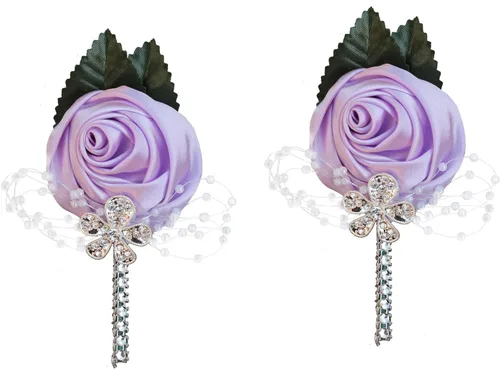 Miniatura 9 de Boutonniere de flores artificiales, paquete de 2 piezas para boda, tela de seda sintética, rosa Boutonniere para iglesia, boda, equipo, novio, Rosa