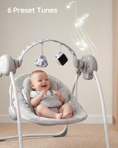 Miniatura 3 de Columpios de bebé para bebés, columpio portátil para bebés que se pliega fácilmente con velocidad adaptable, música, temporizador, columpio de bebé
