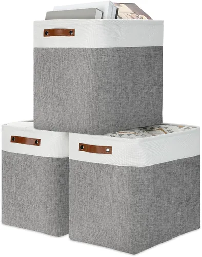 Miniatura 25 de DULLEMELO Juego de 4 cubos de almacenamiento, cesta de almacenamiento de tela para estantes, armario, cuarto del bebé, almacenamiento de juguetes
