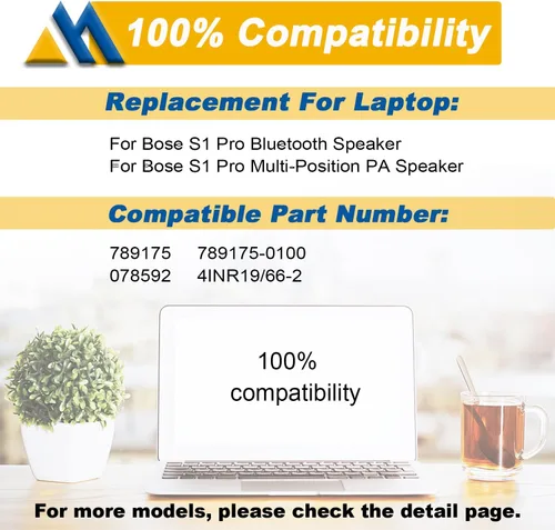 Miniatura 5 de 789175 078592 Reemplazo de batería para Bose S1 Pro Battery Pack 789175-0100 789175-0110 789175-0010 4INR19/66-2 14.8V 81.4Wh 5500mAh Li-Ion